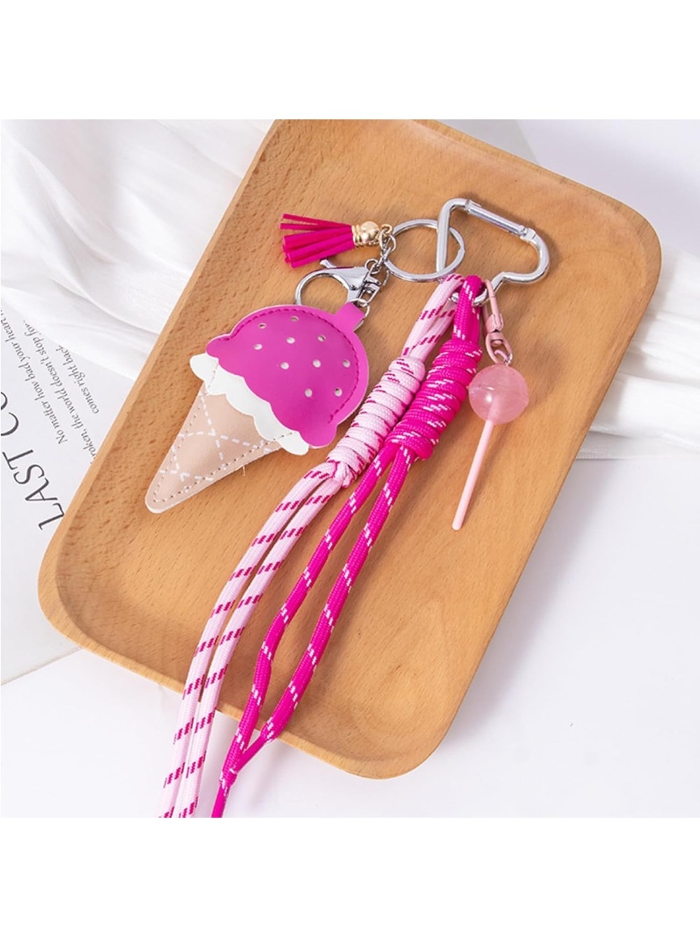 Pink Ice Cream Charm Keychain & Card Holder Accessory - Picture 3 of 3